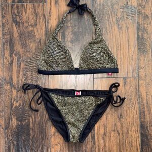 Vintage Guess Black and Gold Women's Bikini